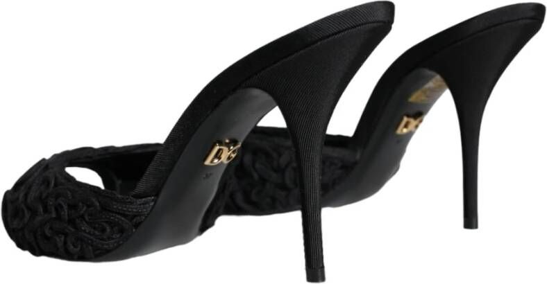 Dolce & Gabbana Zwarte Logo Detail Hakken Sandalen Black Dames