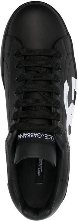 Dolce & Gabbana Zwarte Logo Print Leren Sneakers Black Heren