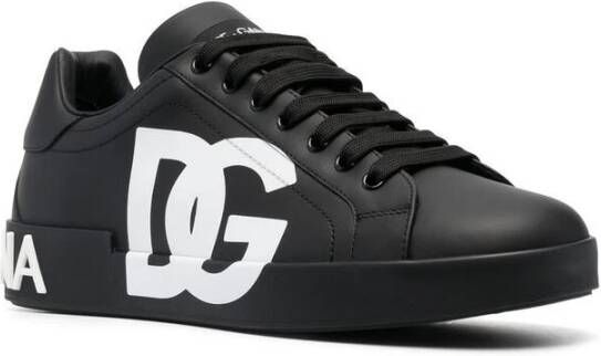 Dolce & Gabbana Zwarte Logo Print Leren Sneakers Black Heren