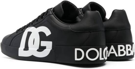 Dolce & Gabbana Zwarte Logo Print Leren Sneakers Black Heren