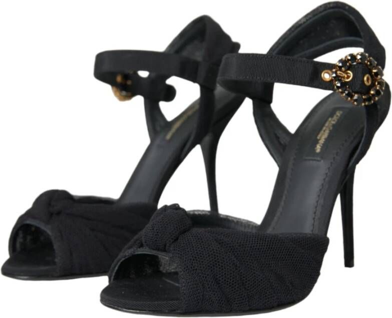 Dolce & Gabbana Zwarte Mesh Gesp Hakken Sandalen Black Dames