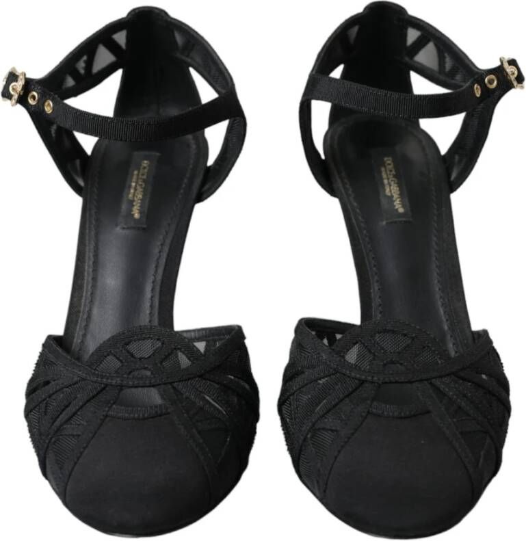 Dolce & Gabbana Zwarte Mesh Hoge Hak Sandalen Black Dames