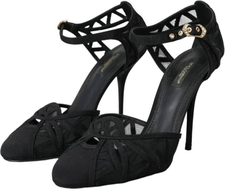 Dolce & Gabbana Zwarte Mesh Hoge Hak Sandalen Black Dames