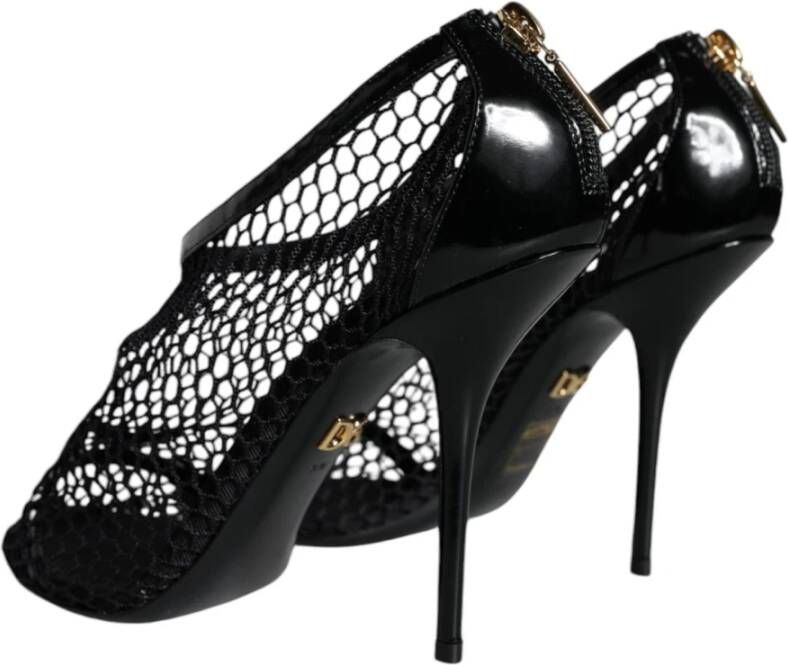 Dolce & Gabbana Zwarte Mesh Leren Enkelband Hakken Black Dames