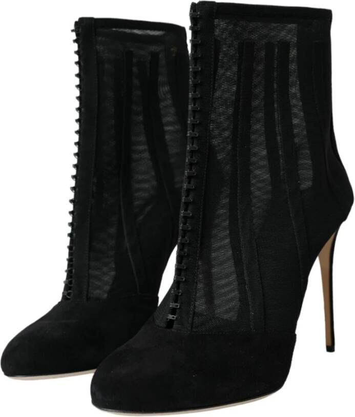 Dolce & Gabbana Zwarte Mesh Stiletto Enkellaarsjes Schoenen Black Dames