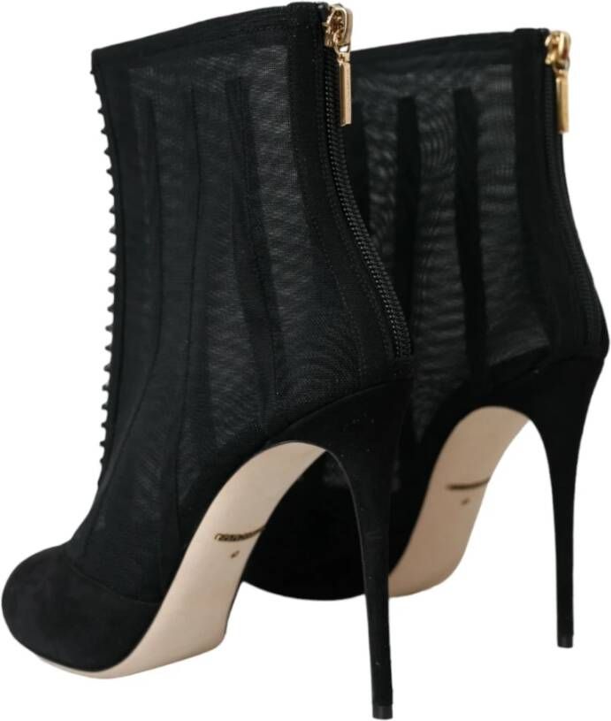 Dolce & Gabbana Zwarte Mesh Stiletto Enkellaarsjes Schoenen Black Dames