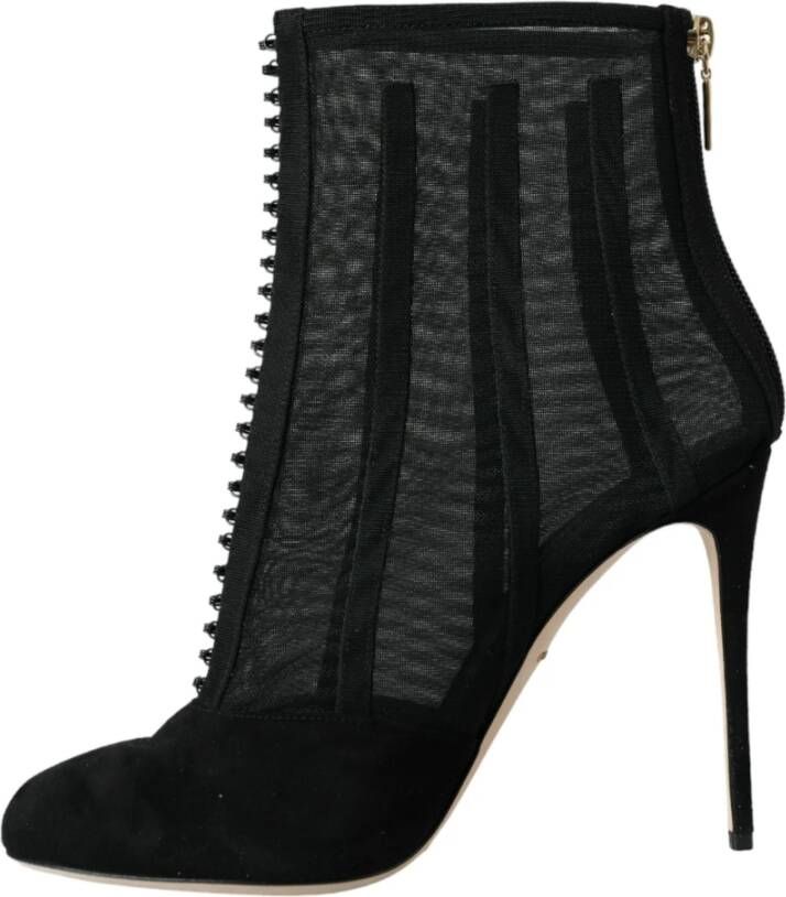 Dolce & Gabbana Zwarte Mesh Stiletto Enkellaarsjes Schoenen Black Dames