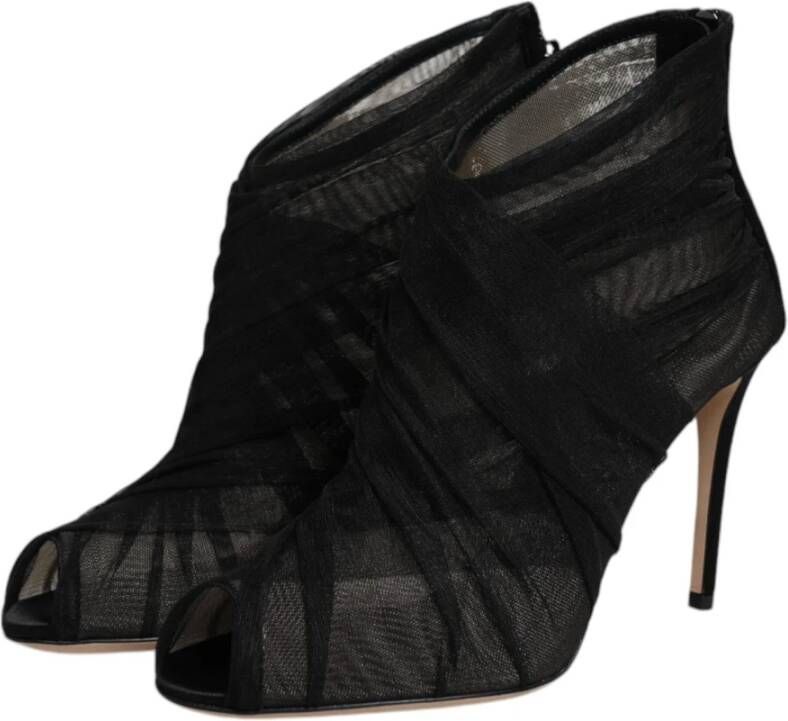 Dolce & Gabbana Zwarte Mesh Stiletto Enkellaarzen Black Dames