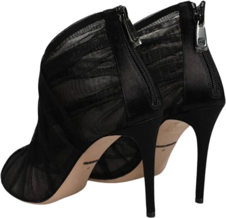 Dolce & Gabbana Zwarte Mesh Stiletto Enkellaarzen Black Dames