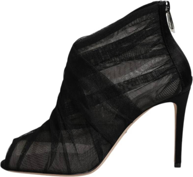 Dolce & Gabbana Zwarte Mesh Stiletto Enkellaarzen Black Dames