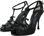 Dolce & Gabbana Zwarte Mesh T-Strap Hoge Hak Sandalen Black Dames - Thumbnail 3