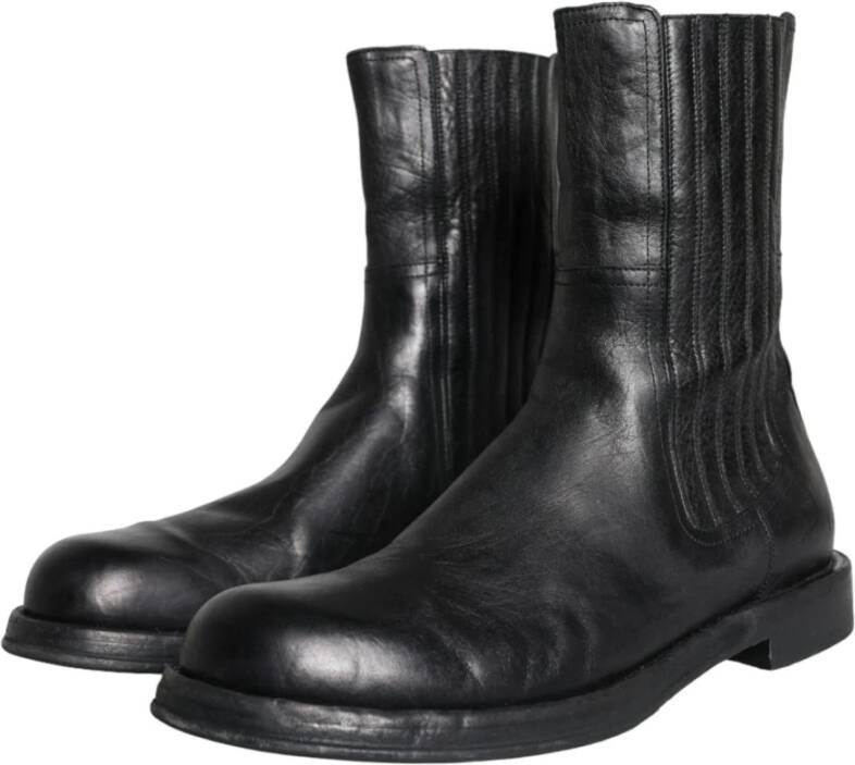 Dolce & Gabbana Zwarte Paardenleren Mid Calf Laarzen Black Heren