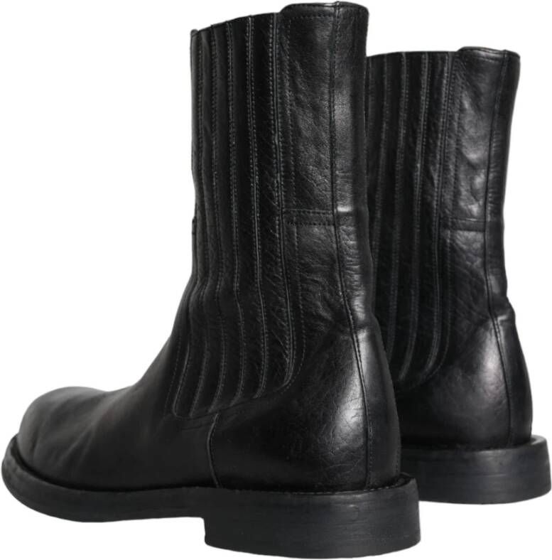 Dolce & Gabbana Zwarte Paardenleren Mid Calf Laarzen Black Heren