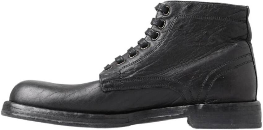 Dolce & Gabbana Zwarte Paardenleren Veterschoen Black Heren