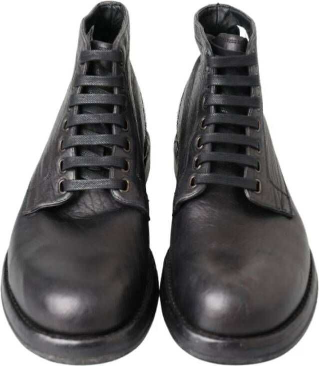 Dolce & Gabbana Zwarte Paardenleren Veterschoen Black Heren