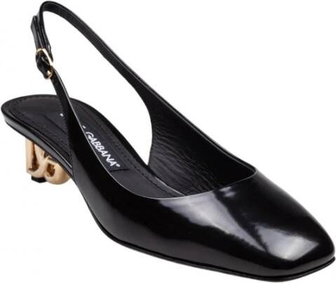 Dolce & Gabbana Zwarte Patentleren Slingback met DG Hak Black Dames