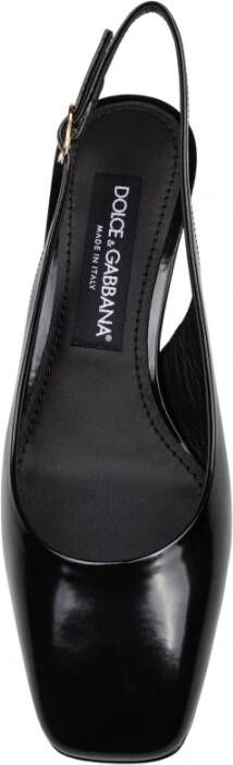 Dolce & Gabbana Zwarte Patentleren Slingback met DG Hak Black Dames