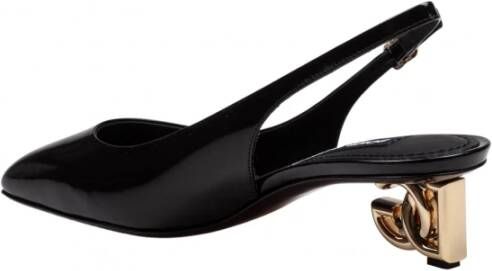 Dolce & Gabbana Zwarte Patentleren Slingback met DG Hak Black Dames