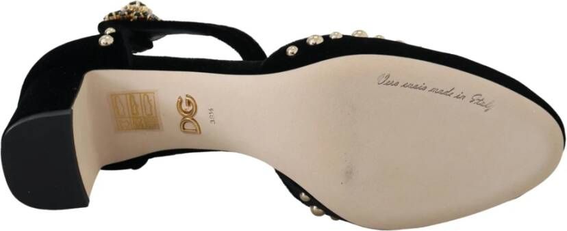 Dolce & Gabbana Zwarte Pearl Crystal Vally Hakken Sandalen Zwart Dames