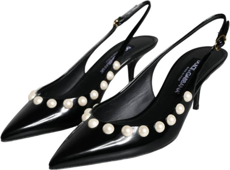 Dolce & Gabbana Zwarte Pearl Heel Slingback Schoenen Black Dames