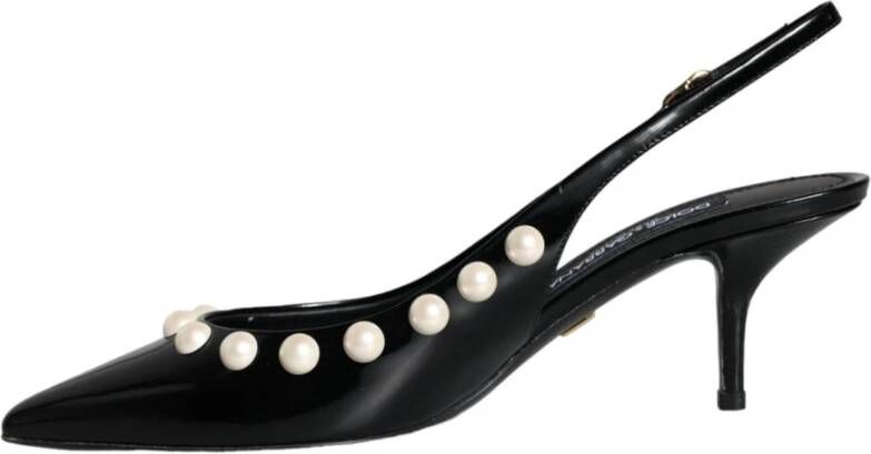 Dolce & Gabbana Zwarte Pearl Heel Slingback Schoenen Black Dames