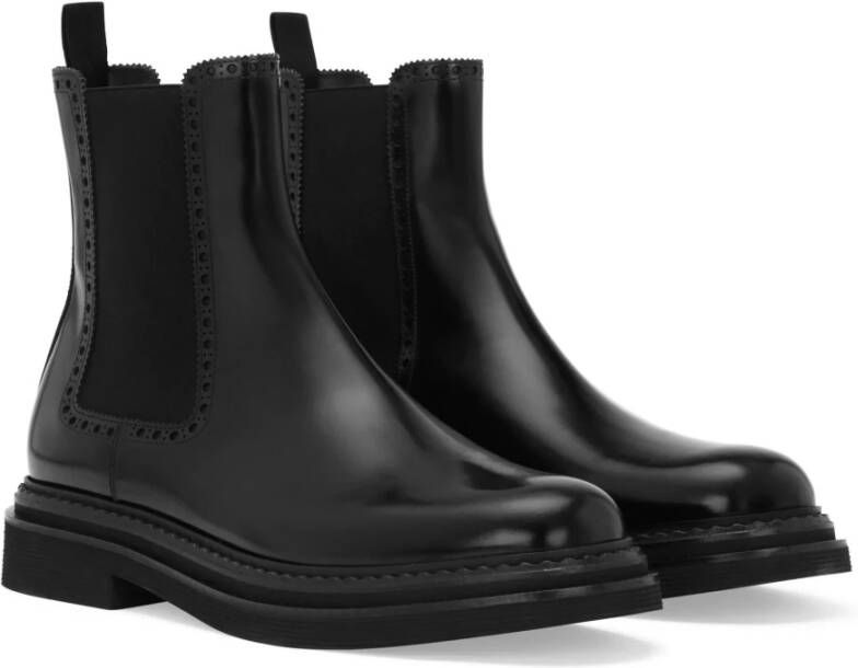 Dolce & Gabbana Zwarte platte schoenen Geborstelde enkellaars Black Heren