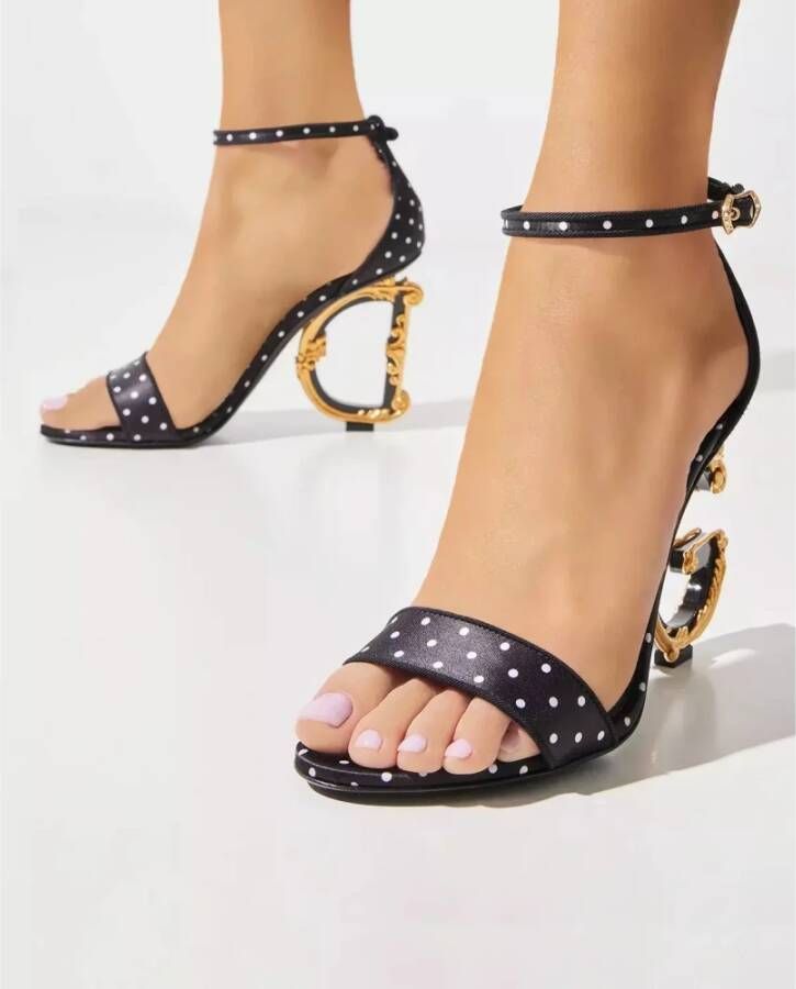 Dolce & Gabbana Zwarte Polka Dot Hoge Hak Sandalen Black Dames