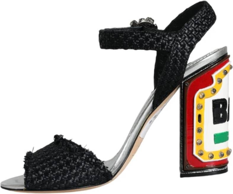 Dolce & Gabbana Zwarte Raffia Enkelband Hakken Black Dames