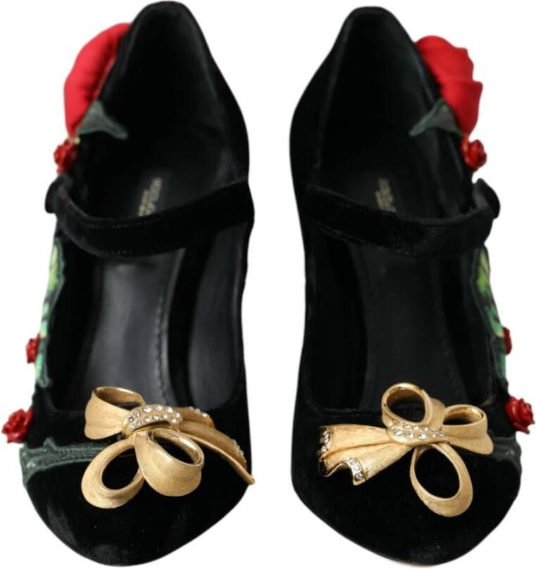 Dolce & Gabbana Zwarte Rozen Kristal Mary Jane Schoenen Black Dames