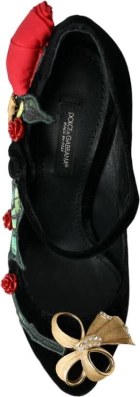 Dolce & Gabbana Zwarte Rozen Kristal Mary Jane Schoenen Black Dames