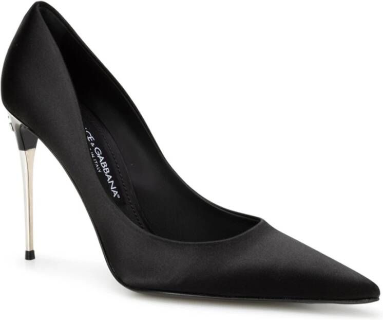 Dolce & Gabbana Zwarte Satijnen Pumps met Puntige Neus Black Dames