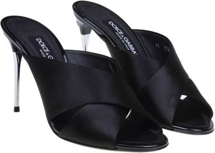 Dolce & Gabbana Zwarte Satijnen Sandalen Elegant Ontwerp Black Dames