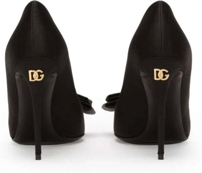 Dolce & Gabbana Zwarte Satijnen Stilettohak met Strik Black Dames