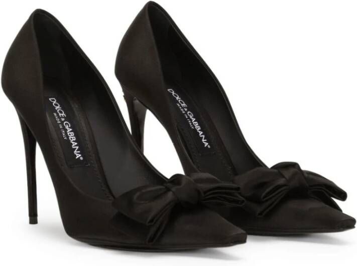 Dolce & Gabbana Zwarte Satijnen Stilettohak met Strik Black Dames