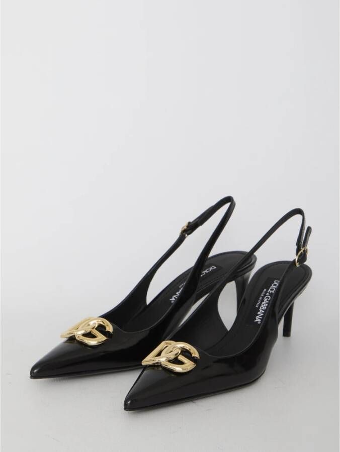 Dolce & Gabbana Zwarte slingback pumps met goud DG logo Black Dames