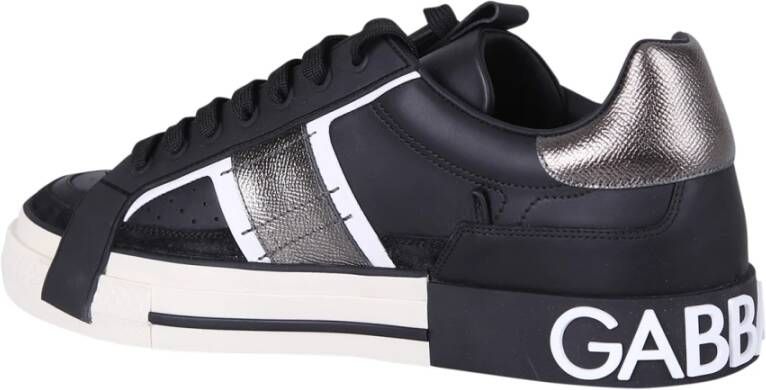 Dolce & Gabbana Zwarte Sneakers Metallic Inzetstukken Rubberen Zool Black Heren