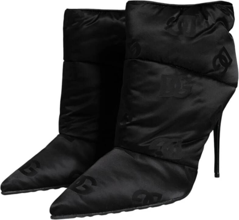 Dolce & Gabbana Zwarte Stiletto Enkellaarzen Leren Zool Black Dames