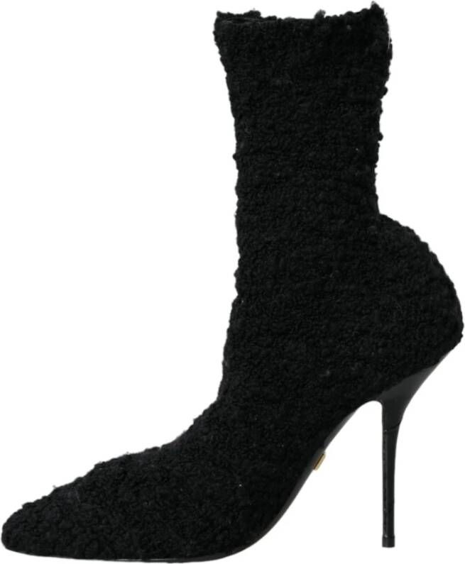 Dolce & Gabbana Zwarte Stiletto Hak Mid Calf Laarzen Black Dames