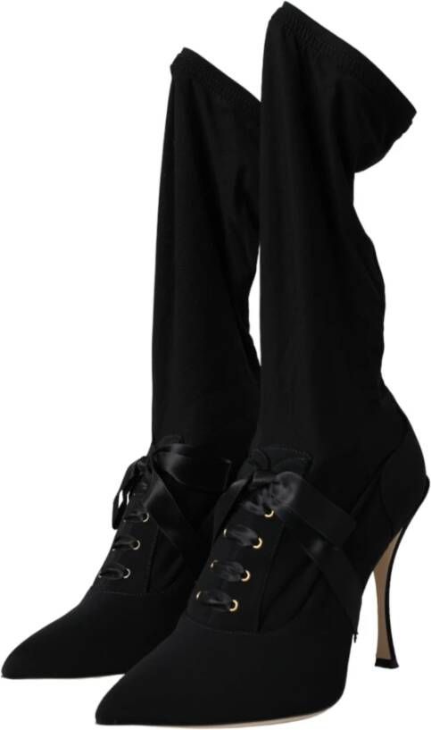 Dolce & Gabbana Zwarte Stiletto Hakken Mid Calf Laarzen Black Dames