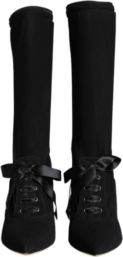 Dolce & Gabbana Zwarte Stiletto Hakken Mid Calf Laarzen Black Dames