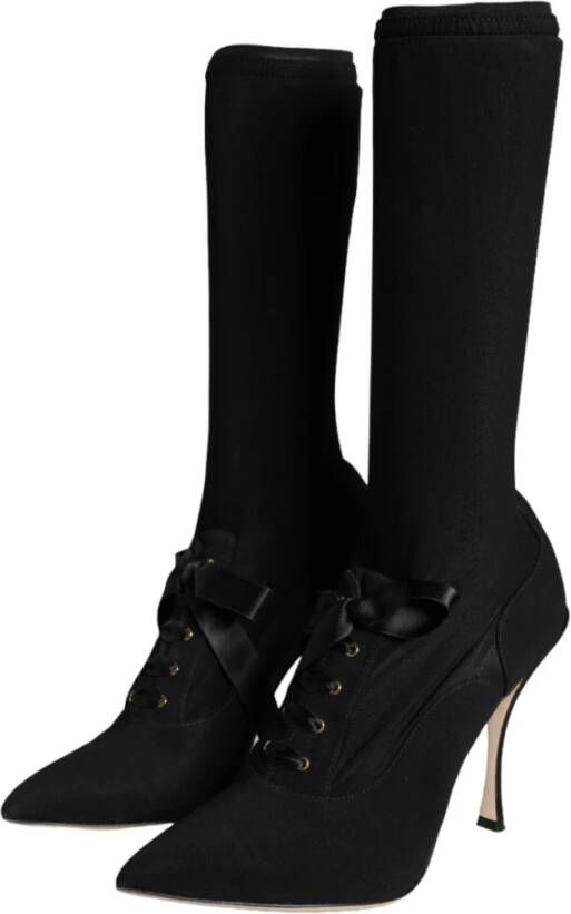 Dolce & Gabbana Zwarte Stiletto Hakken Mid Calf Laarzen Black Dames