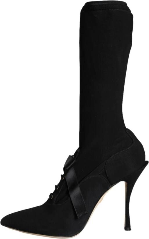 Dolce & Gabbana Zwarte Stiletto Hakken Mid Calf Laarzen Black Dames