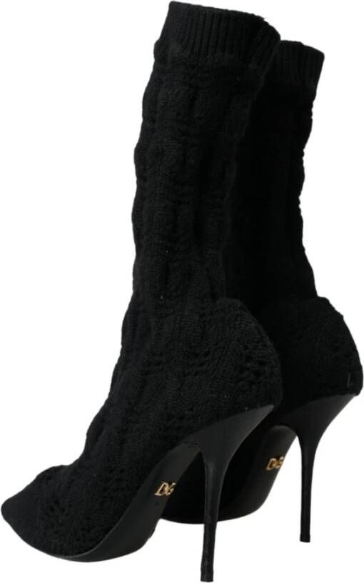 Dolce & Gabbana Zwarte Stiletto Hakken Mid Calf Laarzen Black Dames