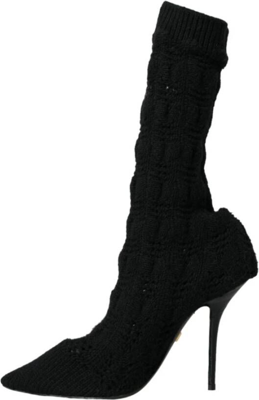 Dolce & Gabbana Zwarte Stiletto Hakken Mid Calf Laarzen Black Dames