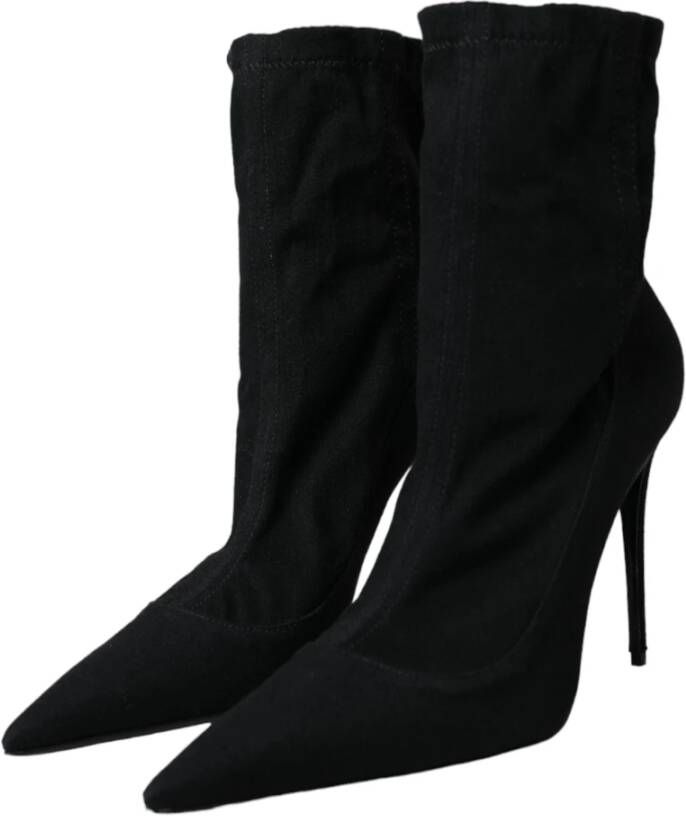 Dolce & Gabbana Zwarte Stiletto Heels Denim Enkellaarsjes Black Dames