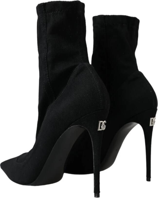 Dolce & Gabbana Zwarte Stiletto Heels Denim Enkellaarsjes Black Dames