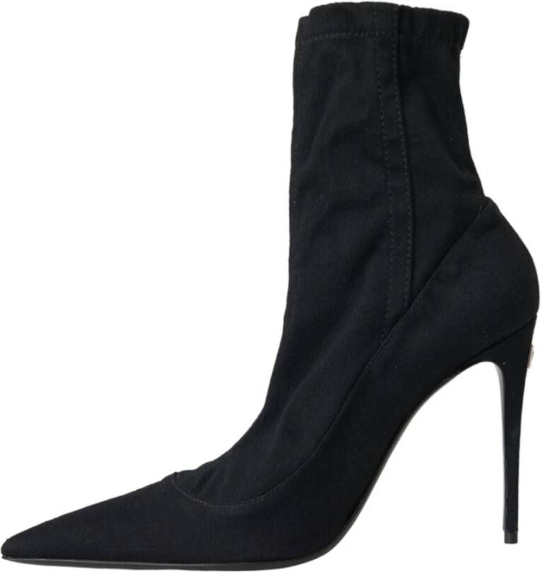 Dolce & Gabbana Zwarte Stiletto Heels Denim Enkellaarsjes Black Dames