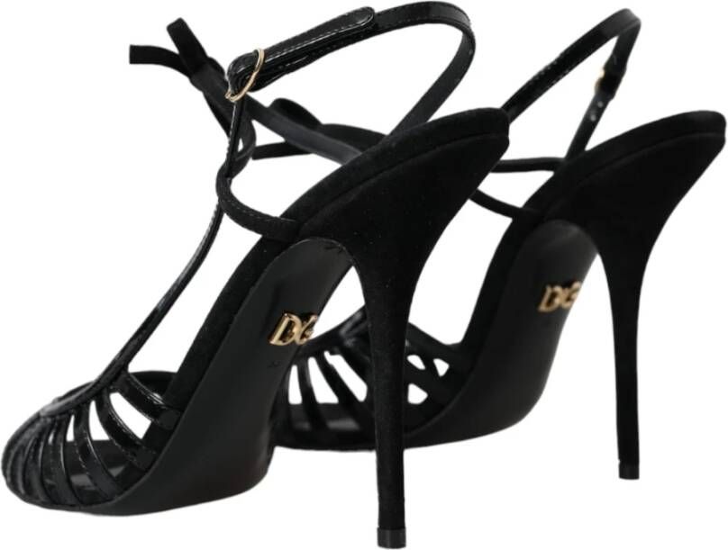 Dolce & Gabbana Zwarte Stiletto Suède Band Sandalen Black Dames