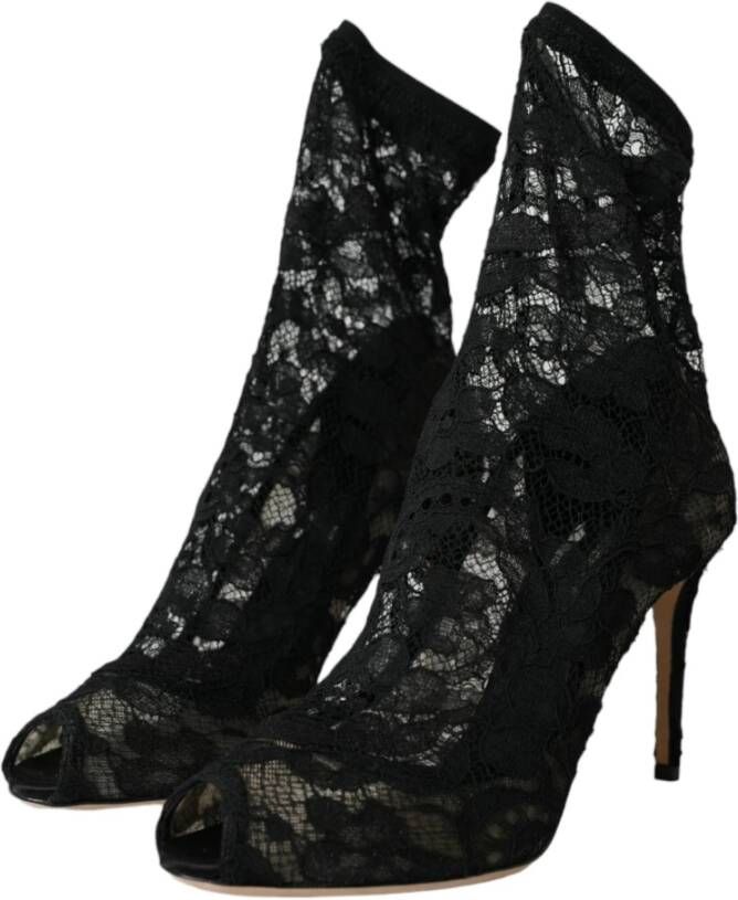 Dolce & Gabbana Zwarte Stretch Kant Laarzen Schoenen Black Dames