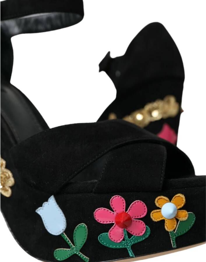 Dolce & Gabbana Zwarte Suède Bloem Hakken Sandalen Black Dames